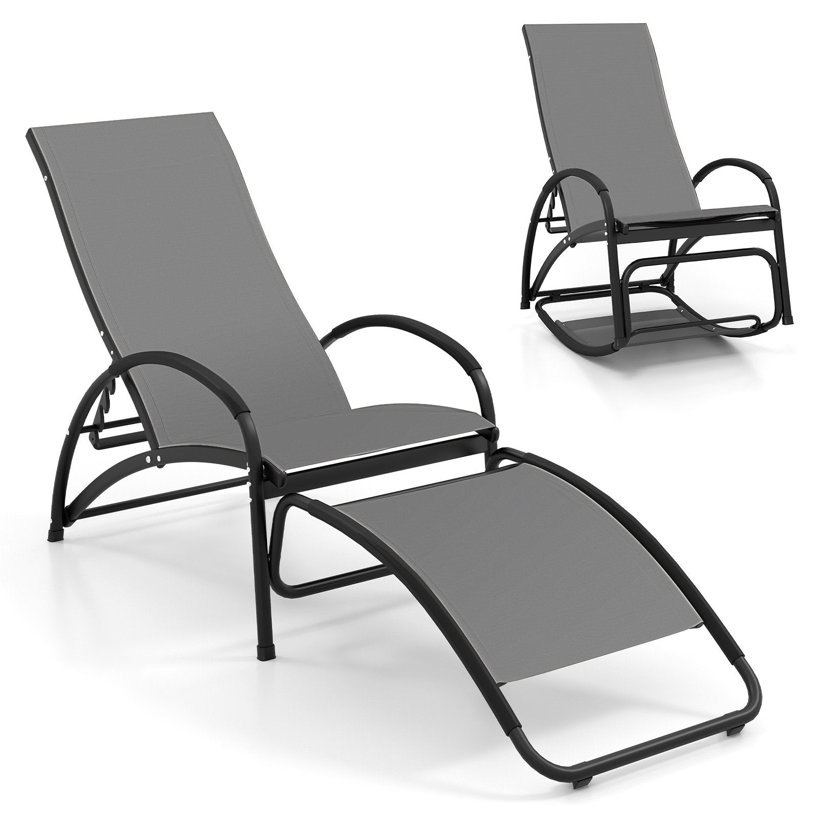 2-in-1 Outdoor Rocking Chair with 4-Position Adjustable Backrest for Patio Porch Poolside-Beige