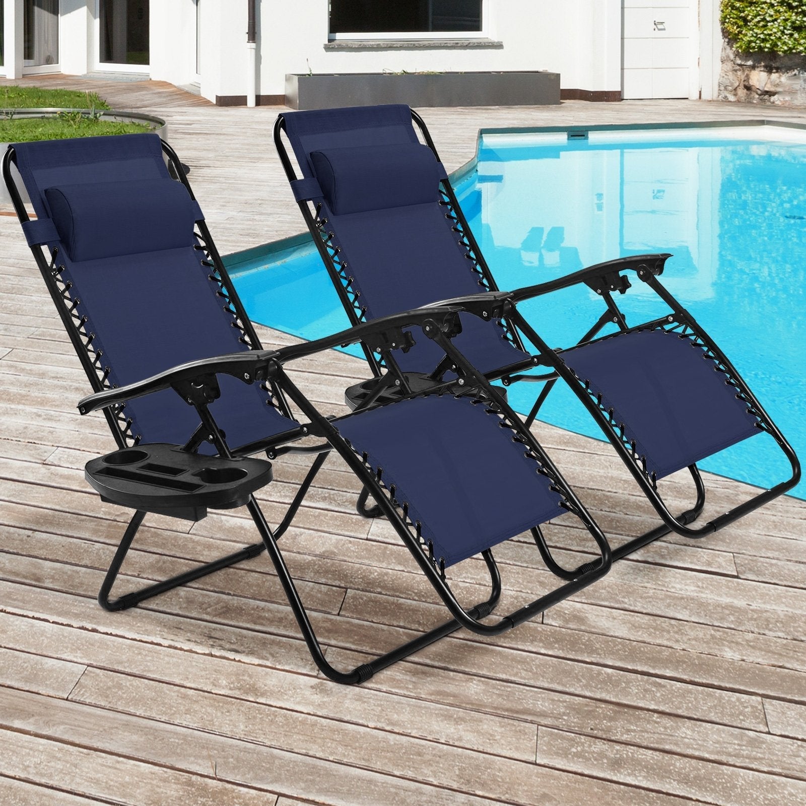 2 Pieces Folding Lounge Chair with Zero Gravity - Beige