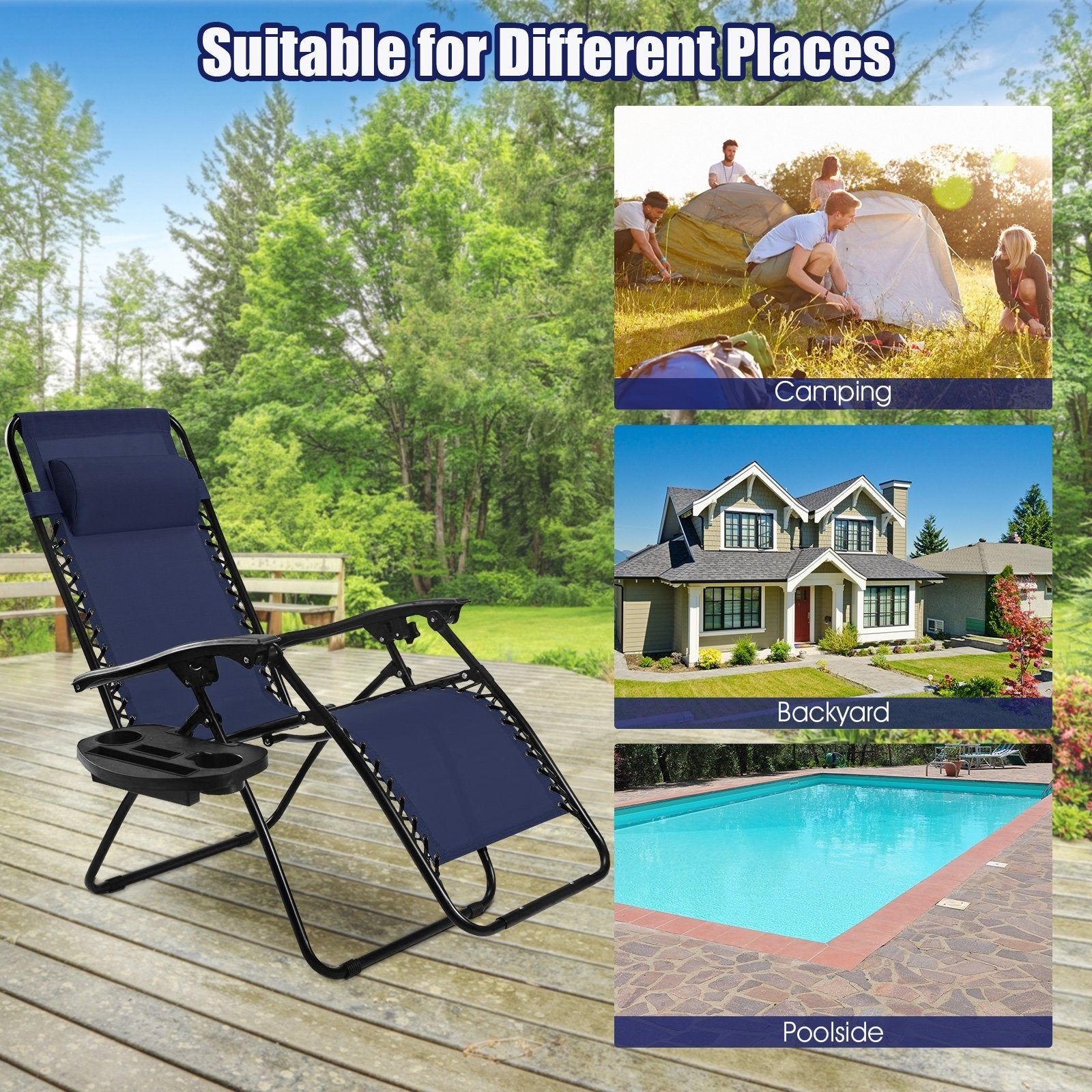 2 Pieces Folding Lounge Chair with Zero Gravity - Beige