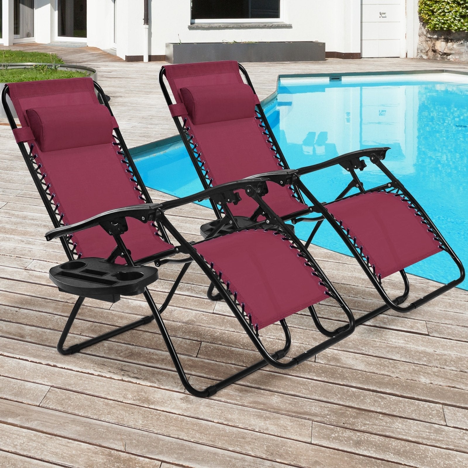 2 Pieces Folding Lounge Chair with Zero Gravity - Beige