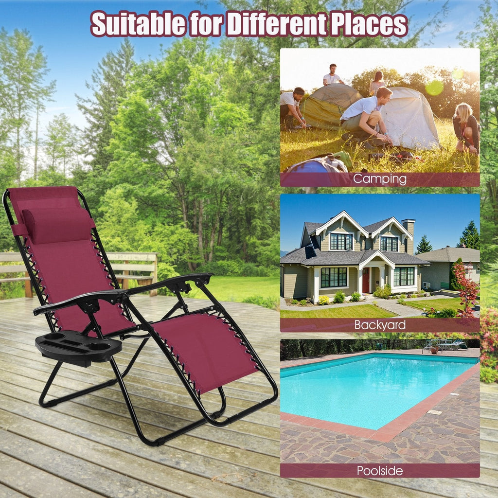 2 Pieces Folding Lounge Chair with Zero Gravity - Beige