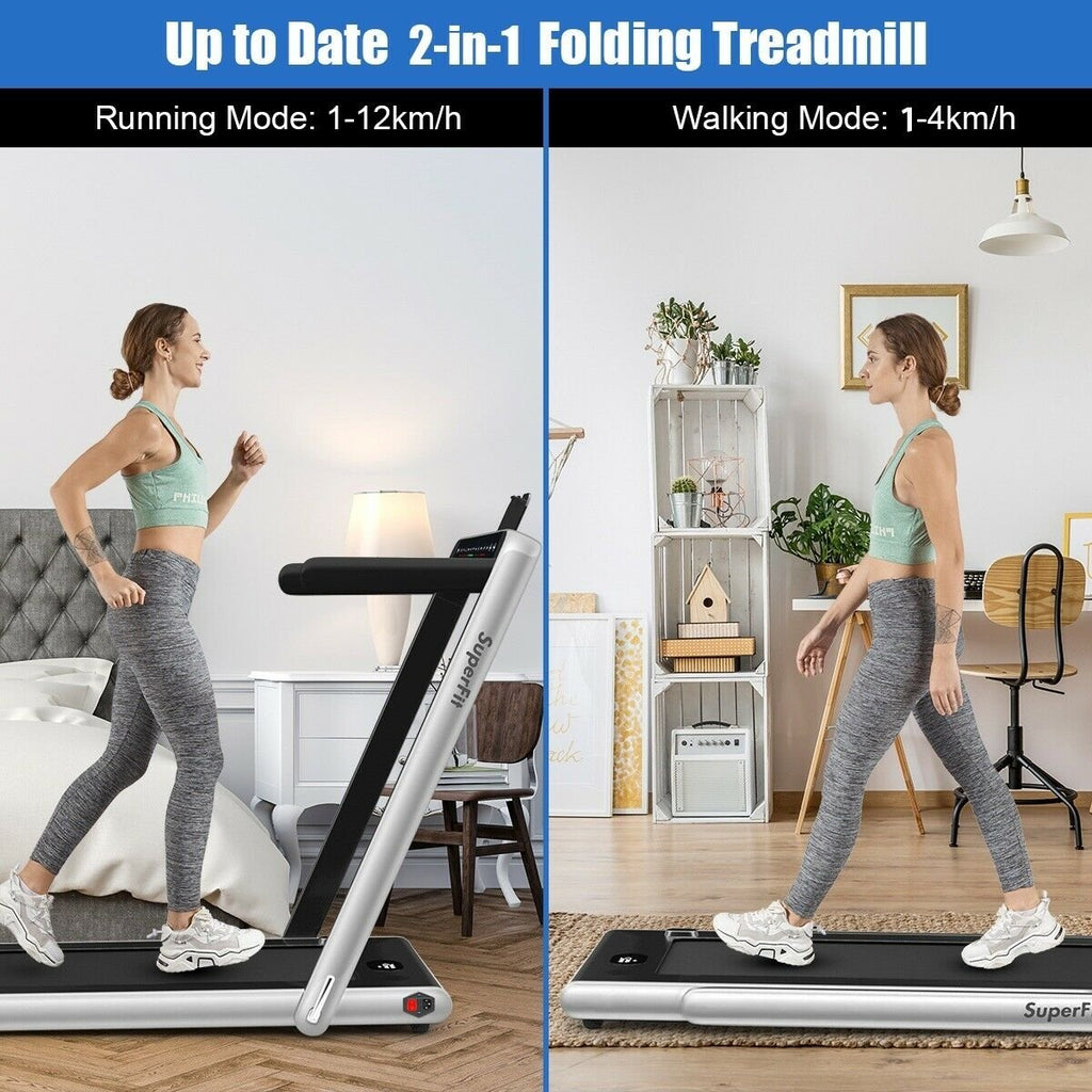 2-in-1 Electric Motorized Folding Treadmill with Dual Display-Black