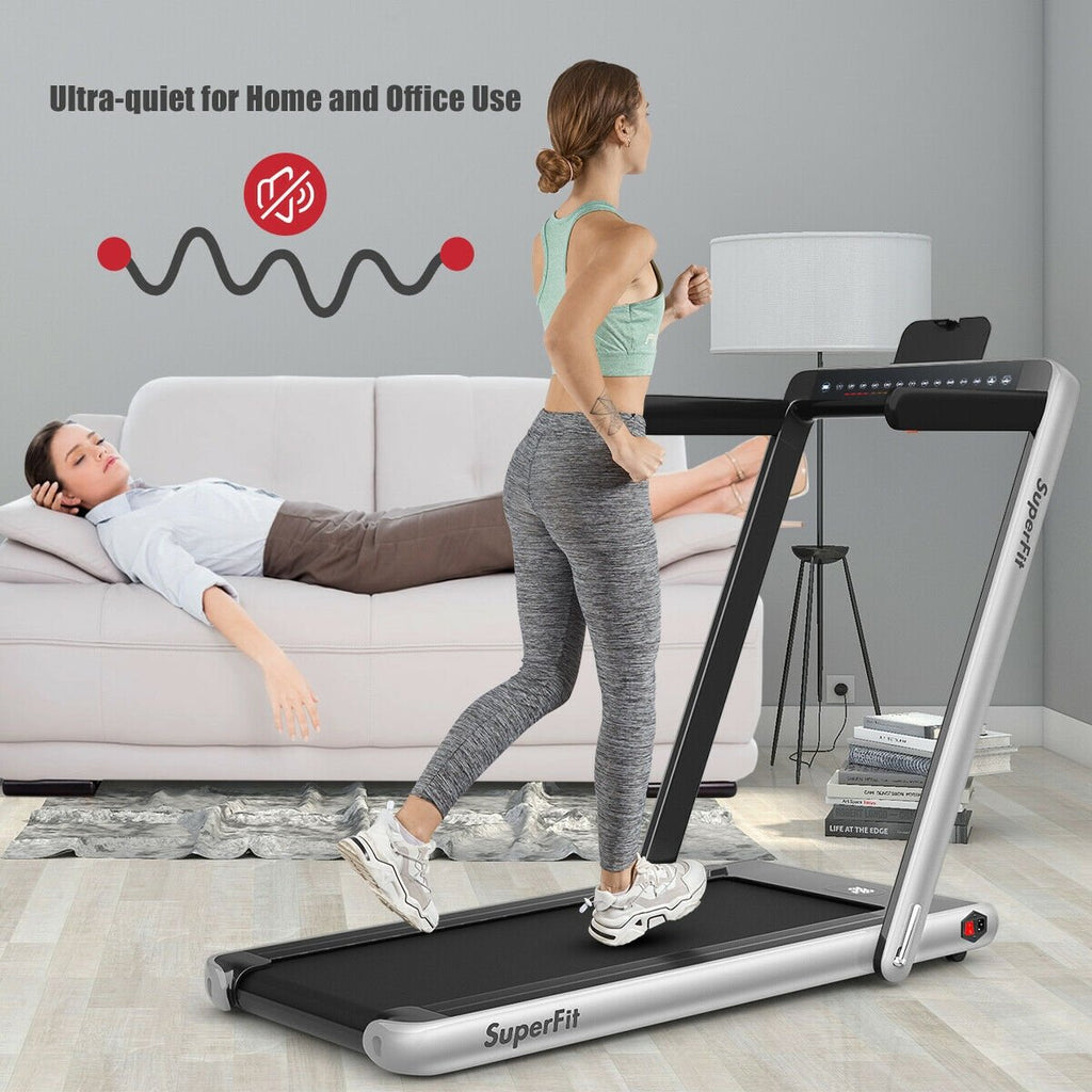 2-in-1 Electric Motorized Folding Treadmill with Dual Display-Black