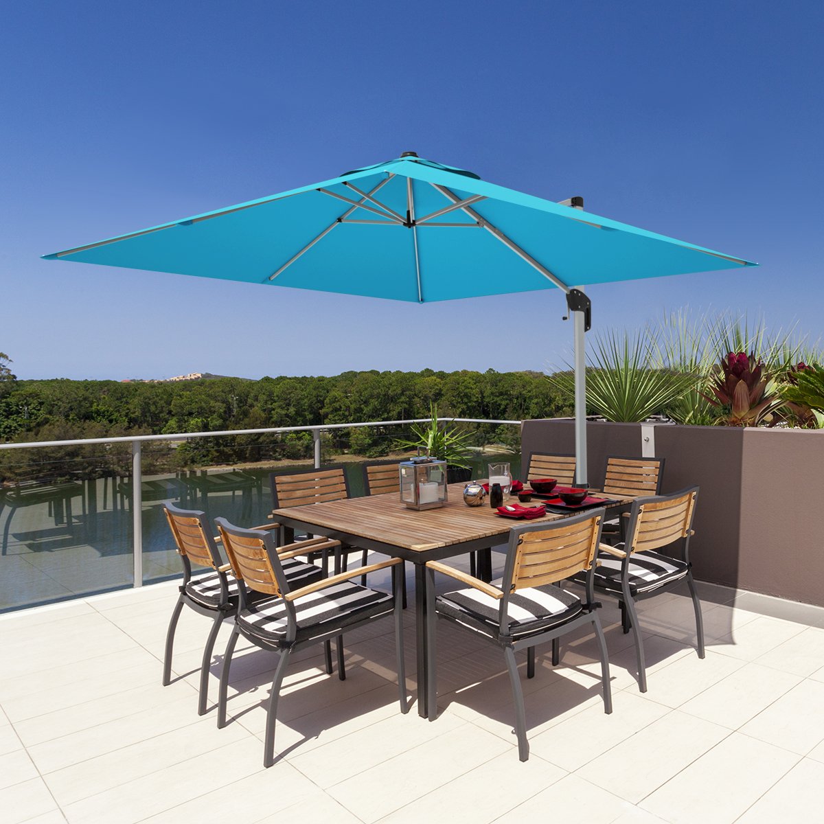 10 ft 360 Degree Tilt Aluminum Square Patio Offset Cantilever Umbrella without Weight Base-Beige