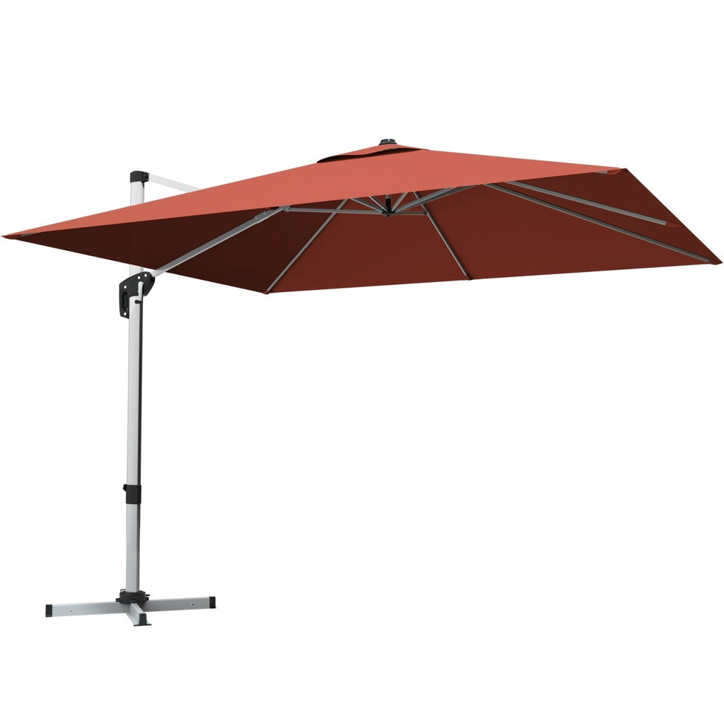 10 ft 360 Degree Tilt Aluminum Square Patio Offset Cantilever Umbrella without Weight Base-Beige