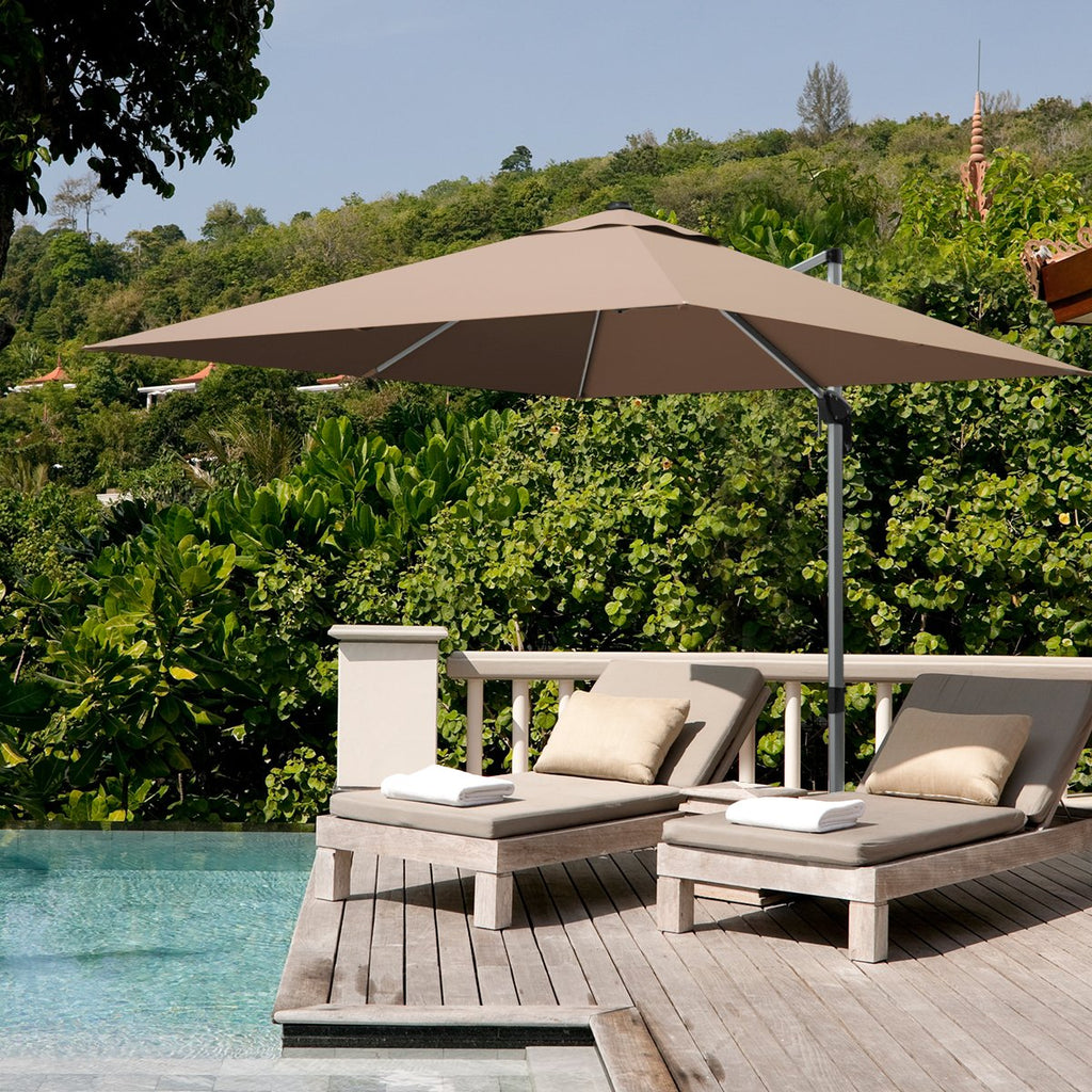 10 ft 360 Degree Tilt Aluminum Square Patio Offset Cantilever Umbrella without Weight Base-Beige