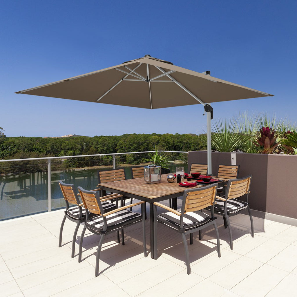 10 ft 360 Degree Tilt Aluminum Square Patio Offset Cantilever Umbrella without Weight Base-Beige