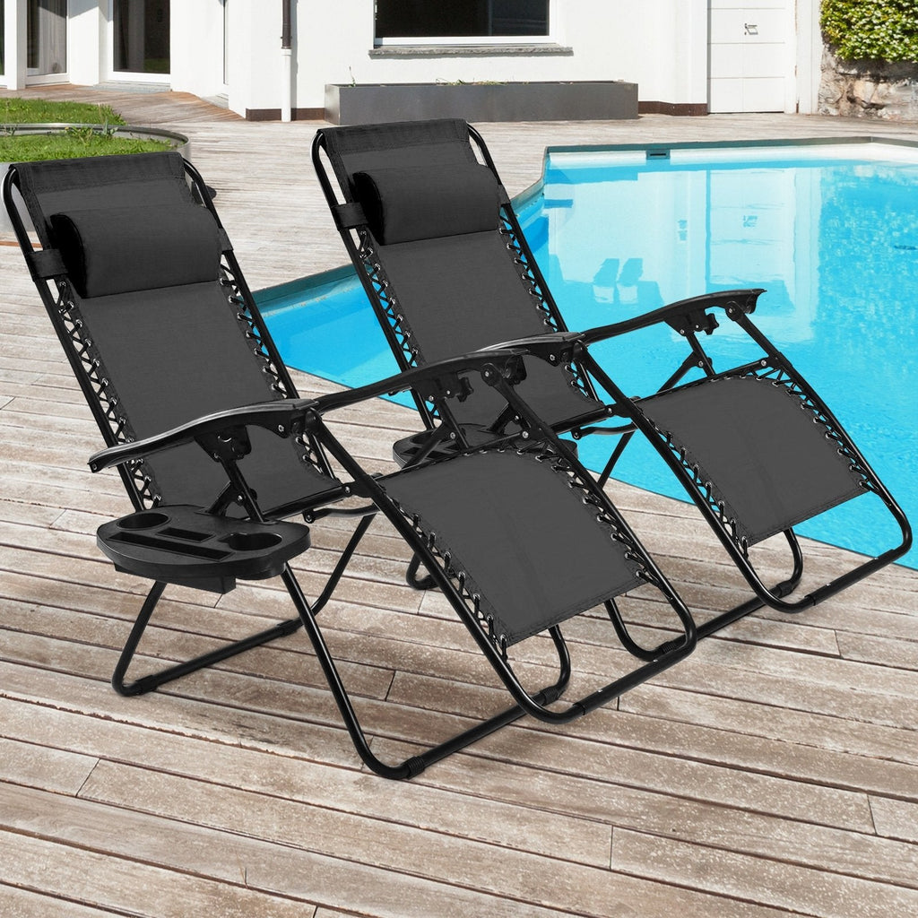 2 Pieces Folding Lounge Chair with Zero Gravity - Beige