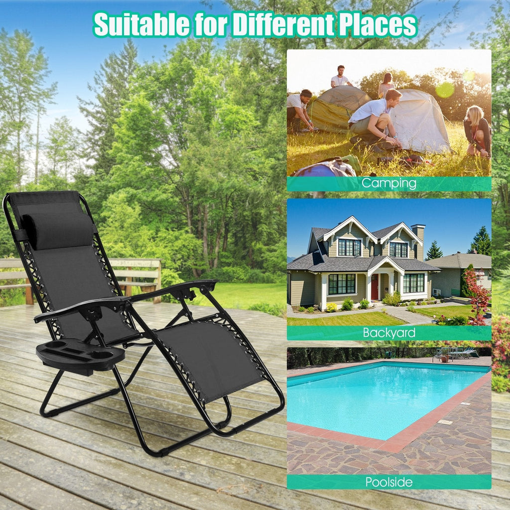 2 Pieces Folding Lounge Chair with Zero Gravity - Beige