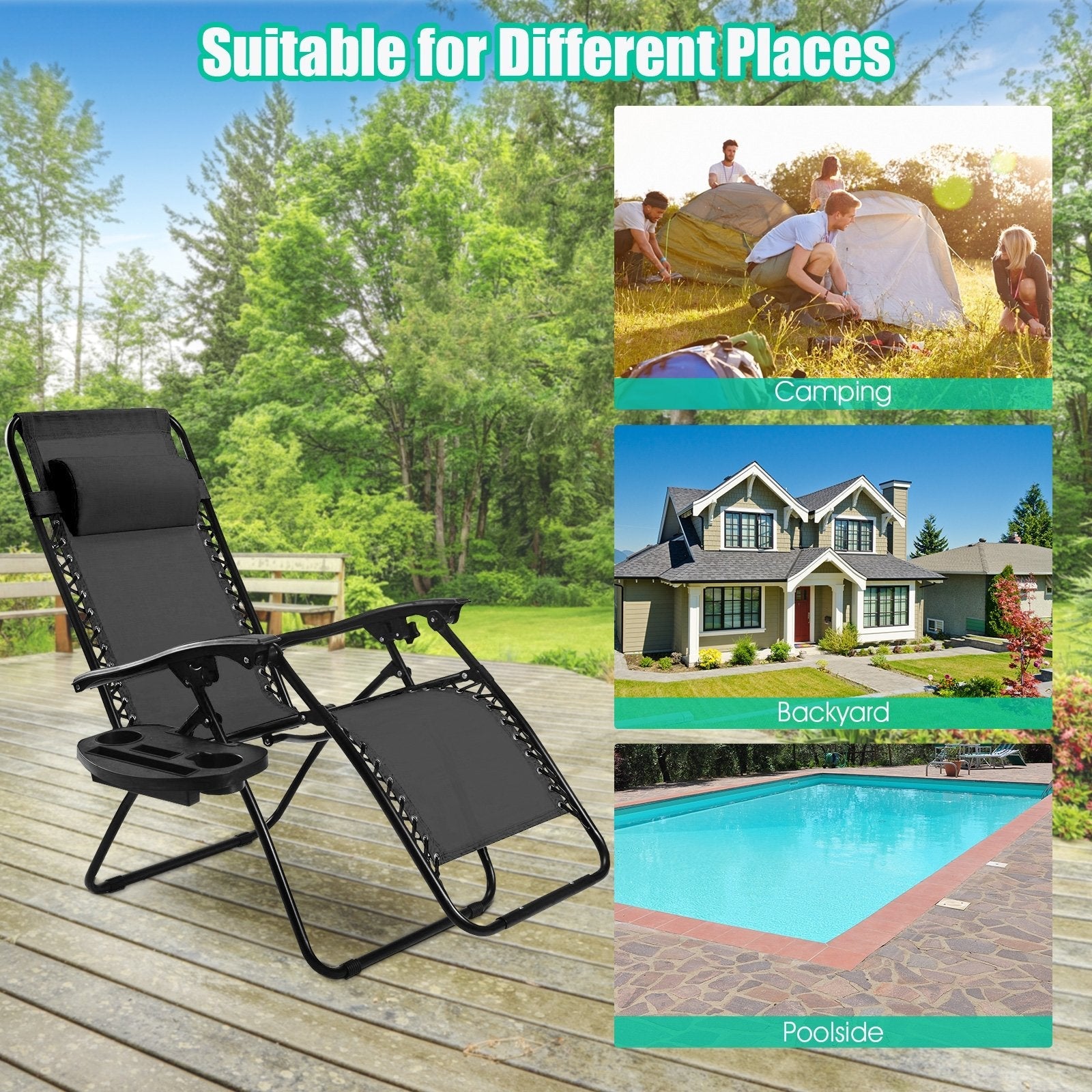 2 Pieces Folding Lounge Chair with Zero Gravity - Beige