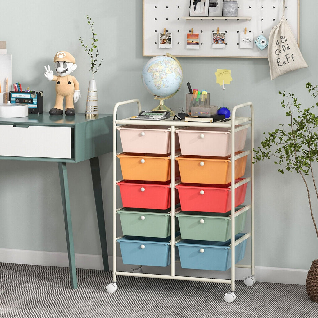 10-Drawer Rolling Storage Cart-Beige & Gray