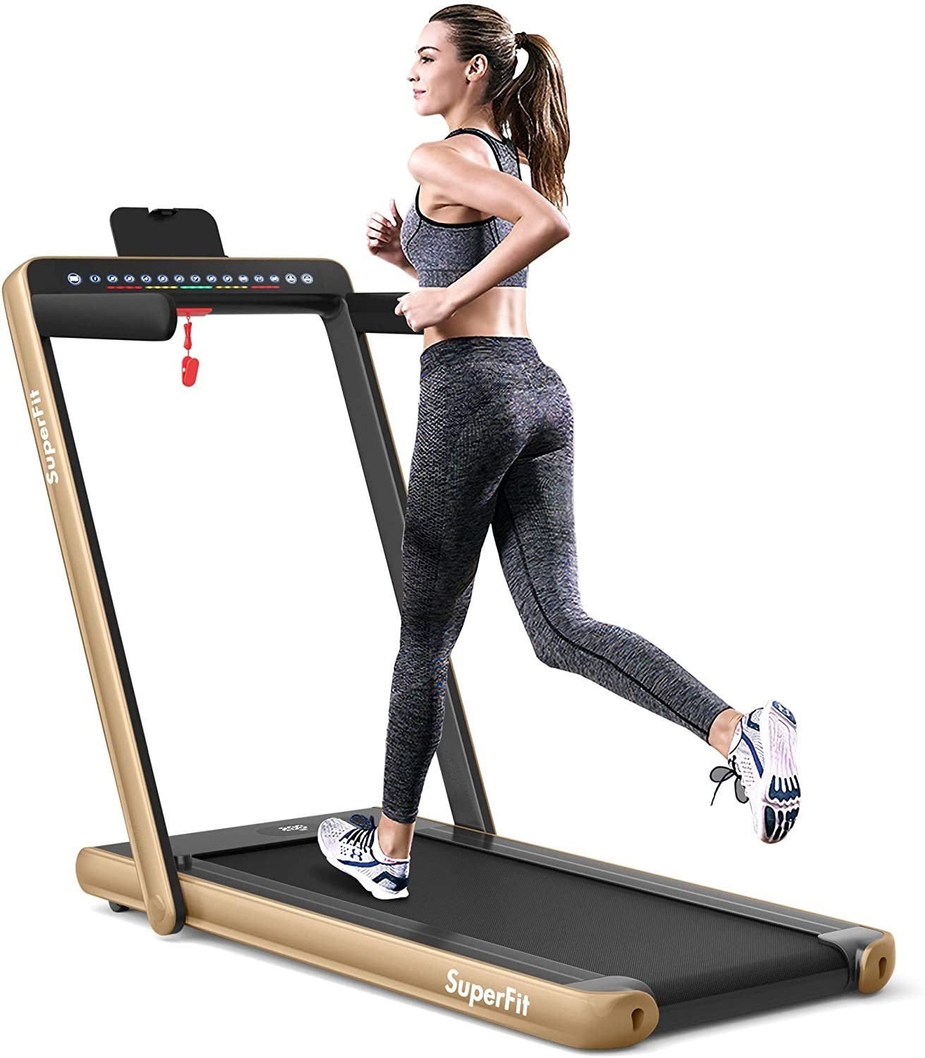 2-in-1 Electric Motorized Folding Treadmill with Dual Display-Black