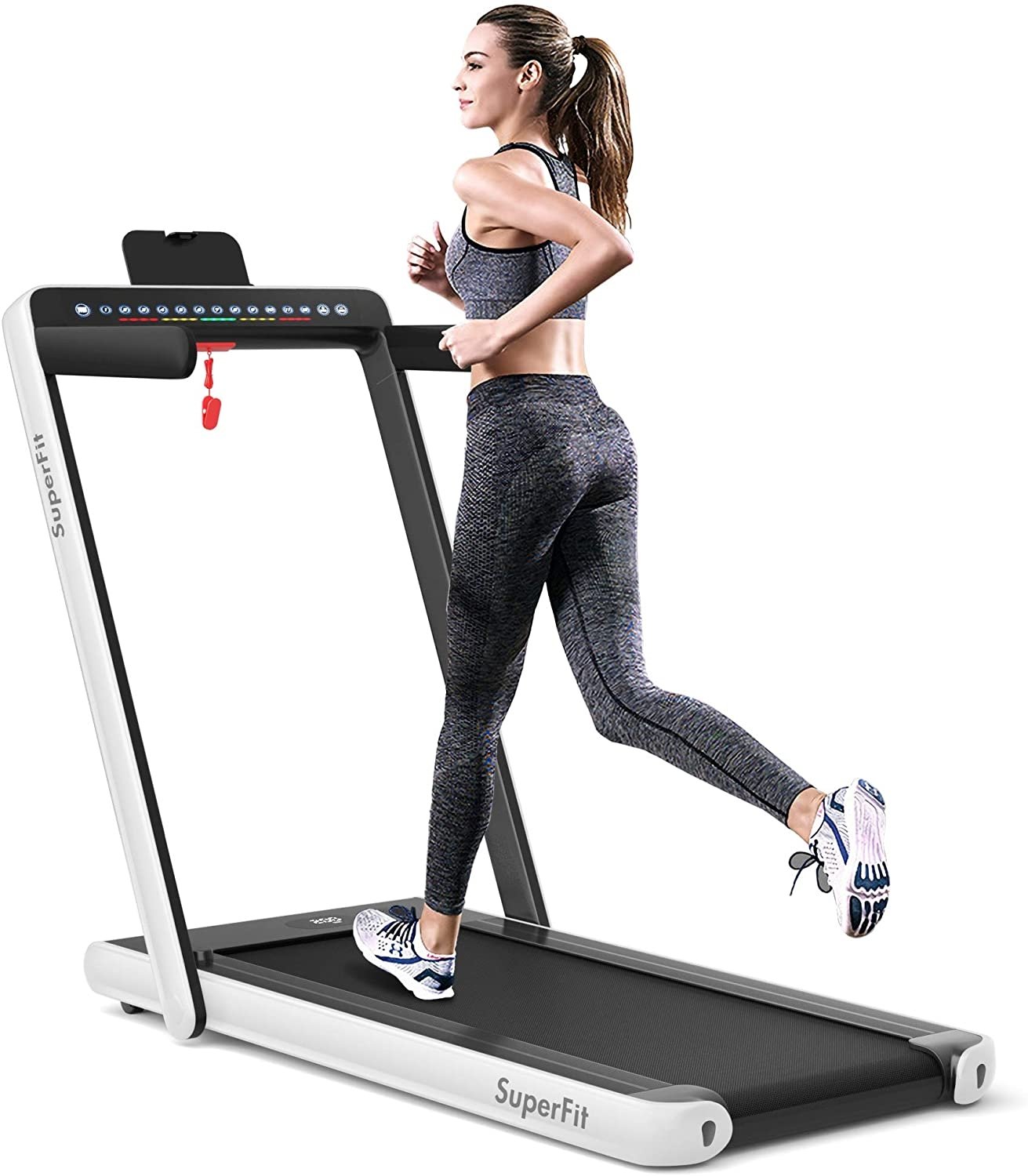 2-in-1 Electric Motorized Folding Treadmill with Dual Display-Black