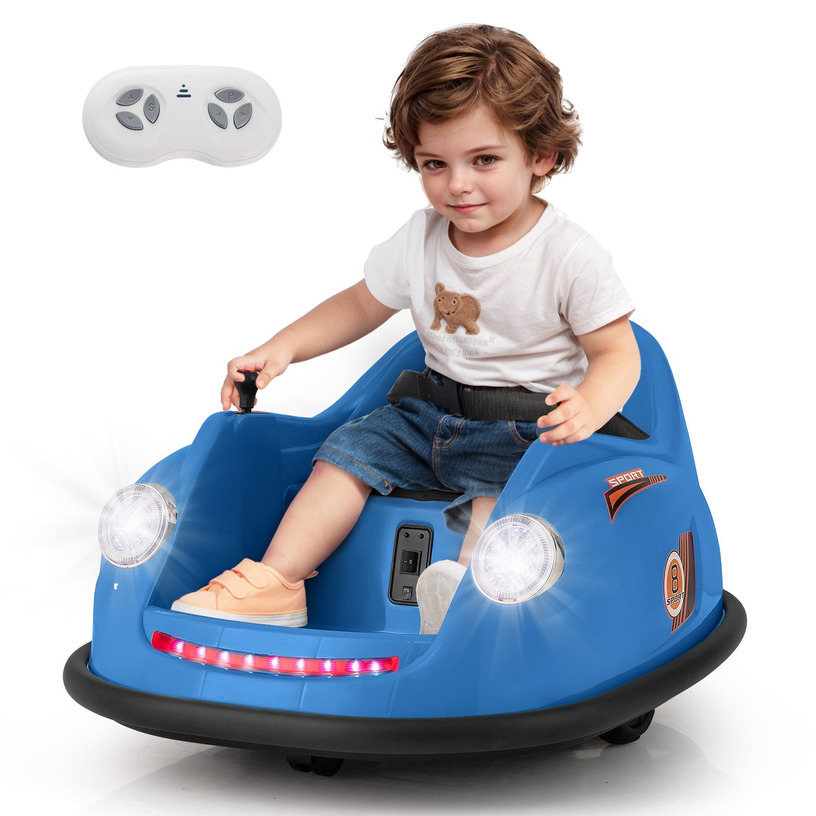 12V Electric Kids Ride on Bumper Car Battery Powered Bumping Car with Remote Control-Blue