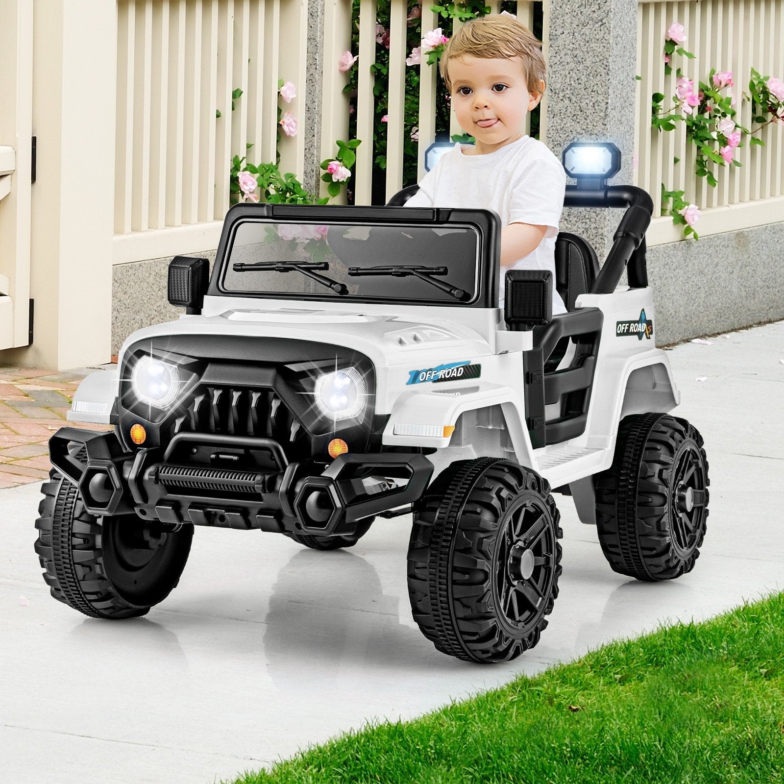 12V Kids Ride on Truck Car with Remote Control Threaded Wheels and 3 Speeds-Black