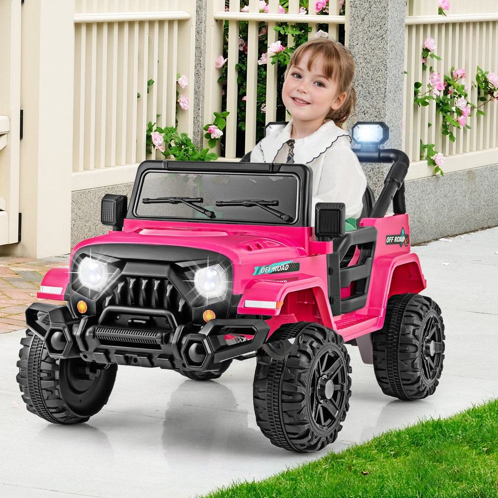12V Kids Ride on Truck Car with Remote Control Threaded Wheels and 3 Speeds-Black