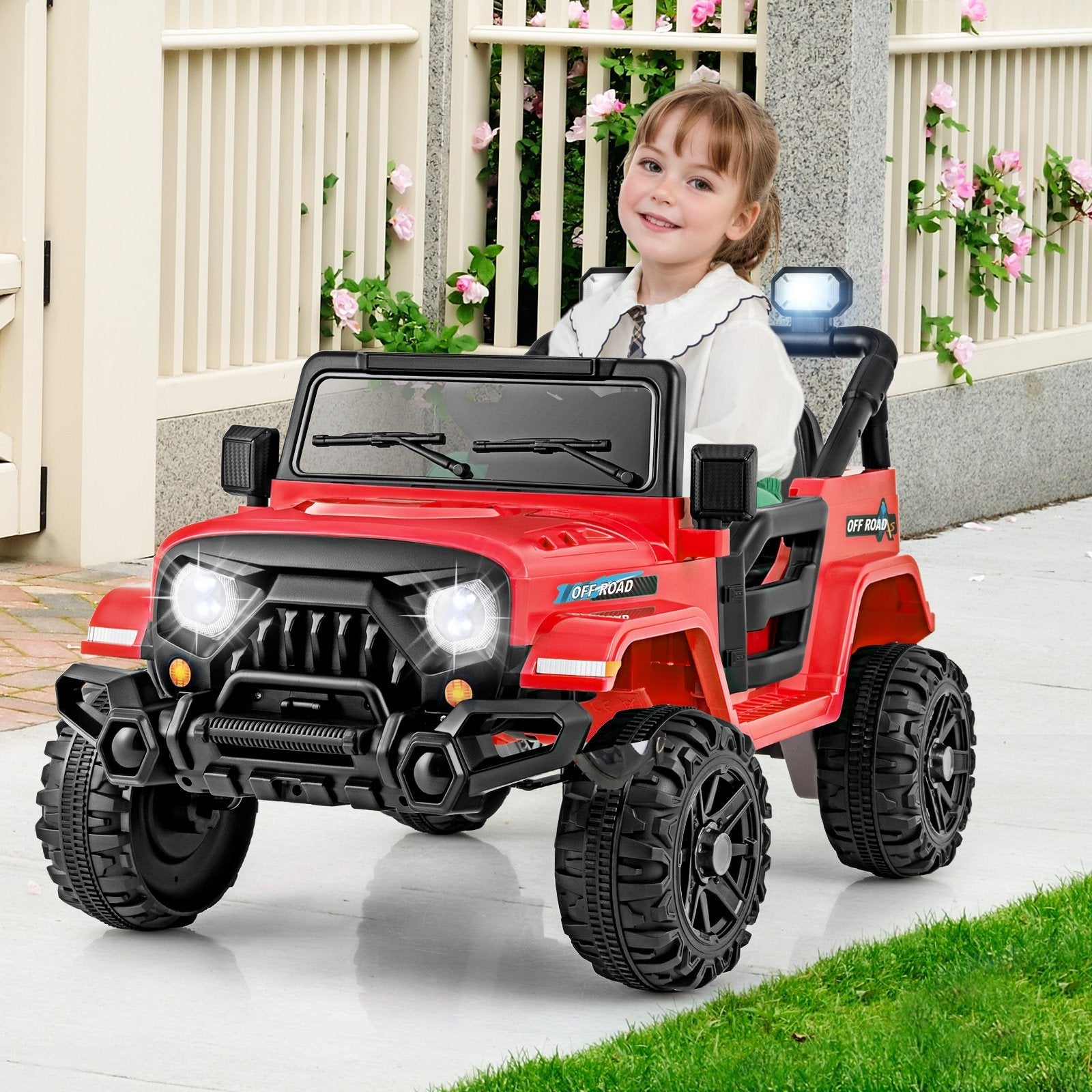 12V Kids Ride on Truck Car with Remote Control Threaded Wheels and 3 Speeds-Black