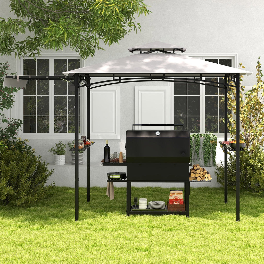 11 x 5 FT Grill Gazebo with Side Awning and Double-Tiered Top-Beige