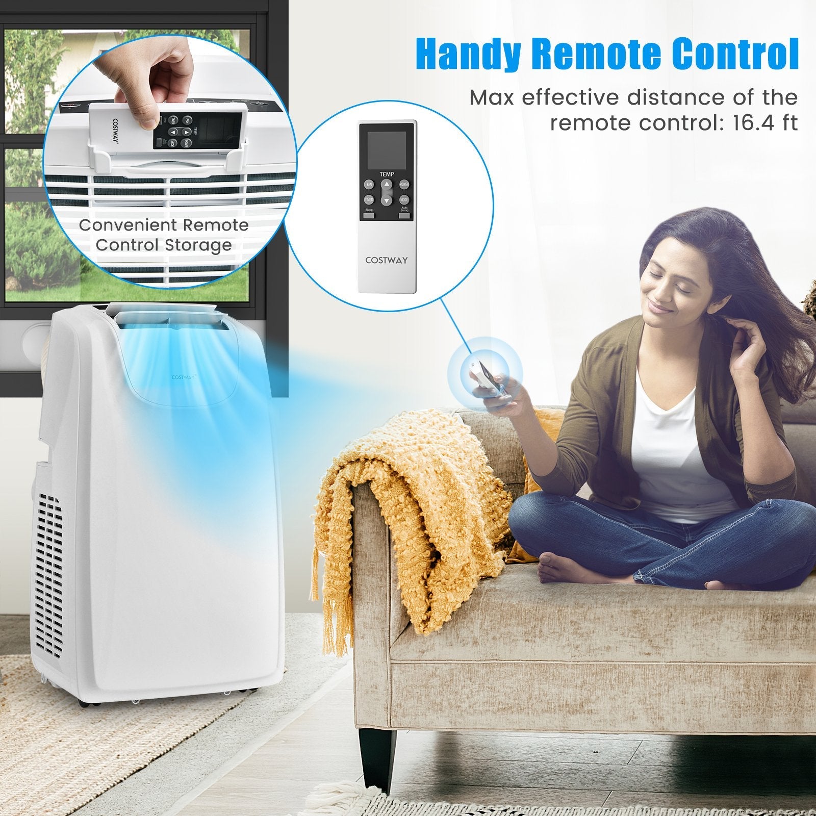 12000 BTU Dual Hose Portable Air Conditioner with Remote Control-White