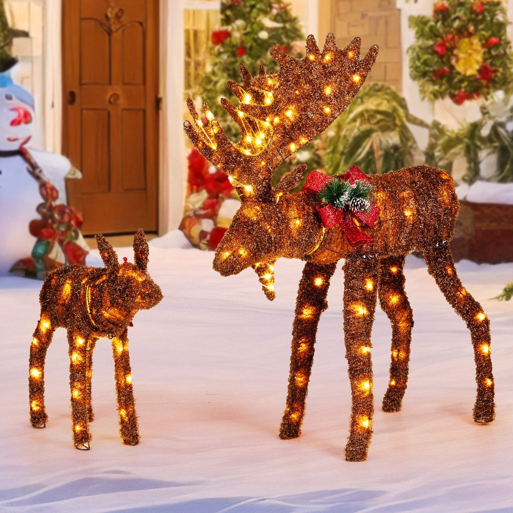 2 Pieces Lighted Moose Family with 170 LED Lights and Zip Ties