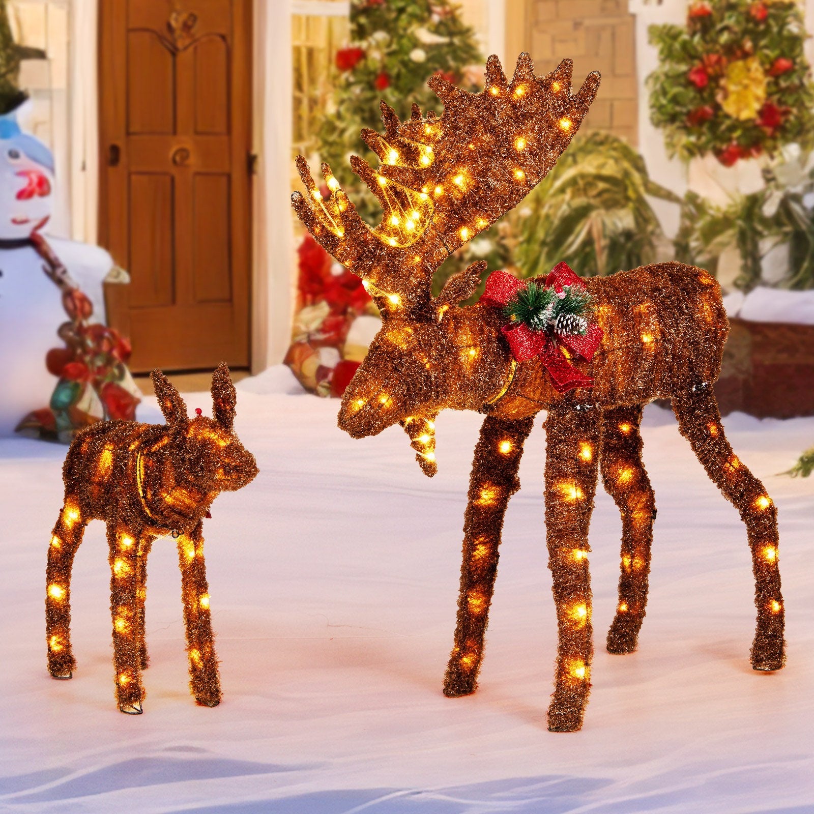 2 Pieces Lighted Moose Family with 170 LED Lights and Zip Ties