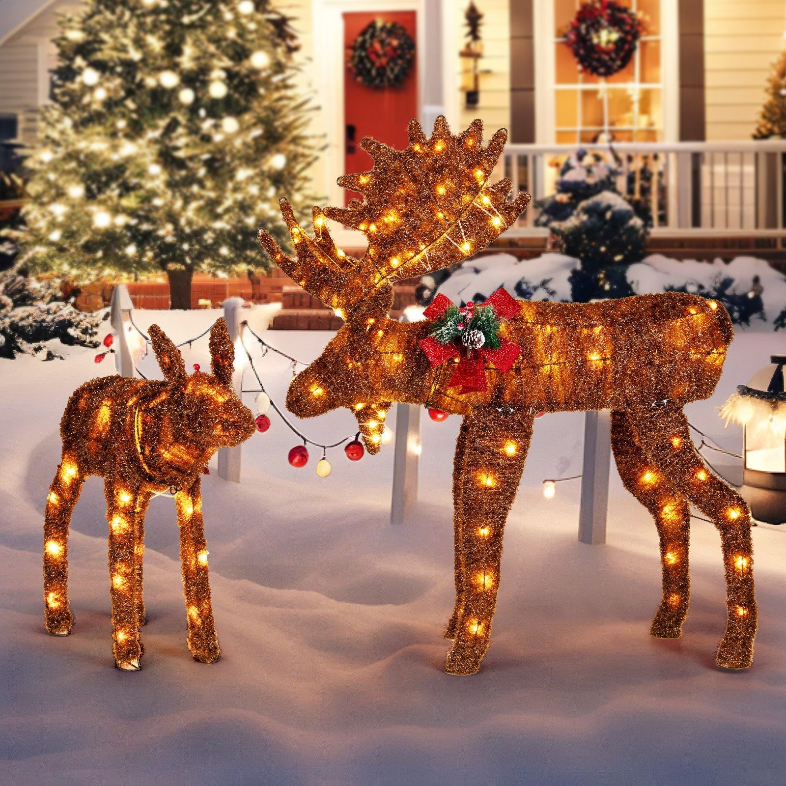 2 Pieces Lighted Moose Family with 170 LED Lights and Zip Ties
