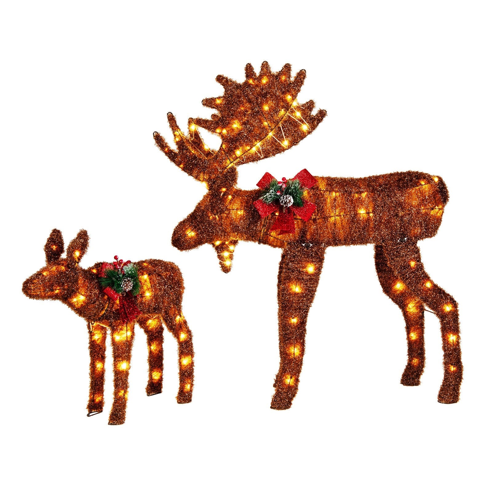 2 Pieces Lighted Moose Family with 170 LED Lights and Zip Ties