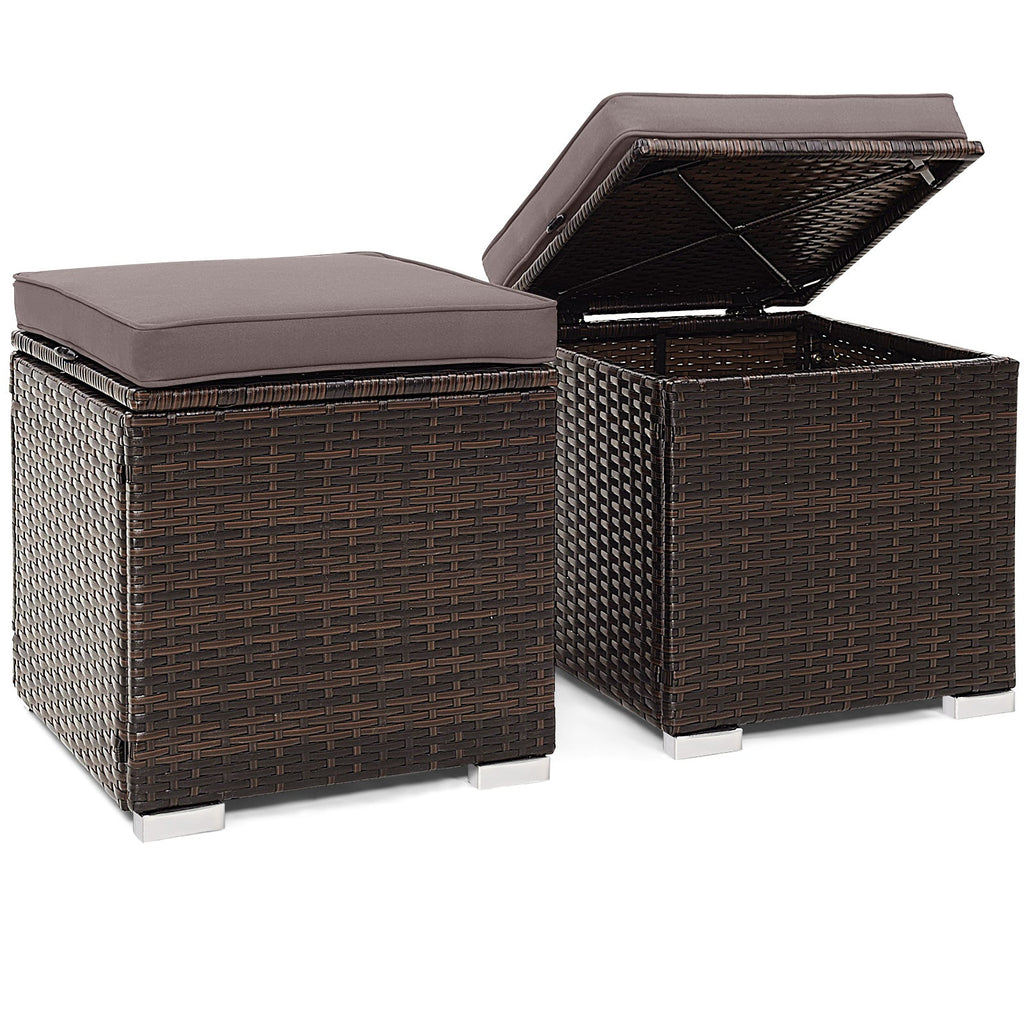2 Pieces Patio Ottoman with Hidden Storage Space-Black