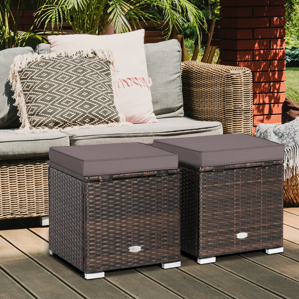 2 Pieces Patio Ottoman with Hidden Storage Space-Black