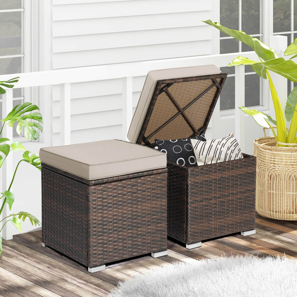 2 Pieces Patio Ottoman with Hidden Storage Space-Black