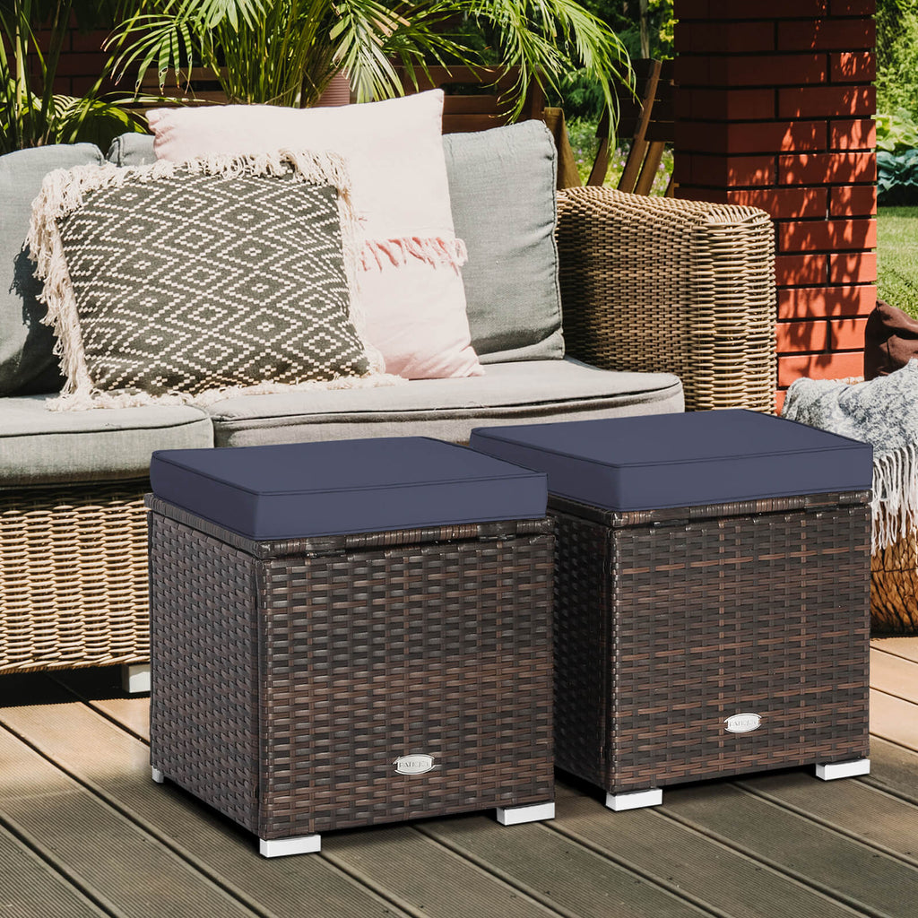 2 Pieces Patio Ottoman with Hidden Storage Space-Black