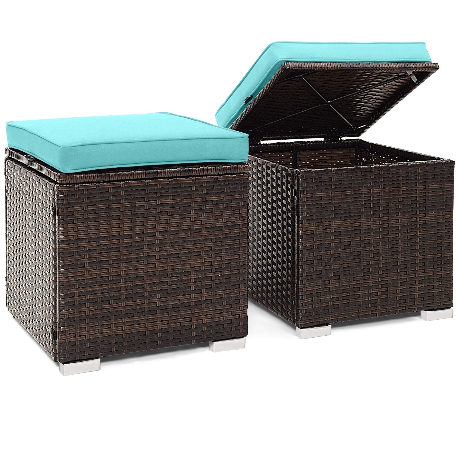 2 Pieces Patio Ottoman with Hidden Storage Space-Black