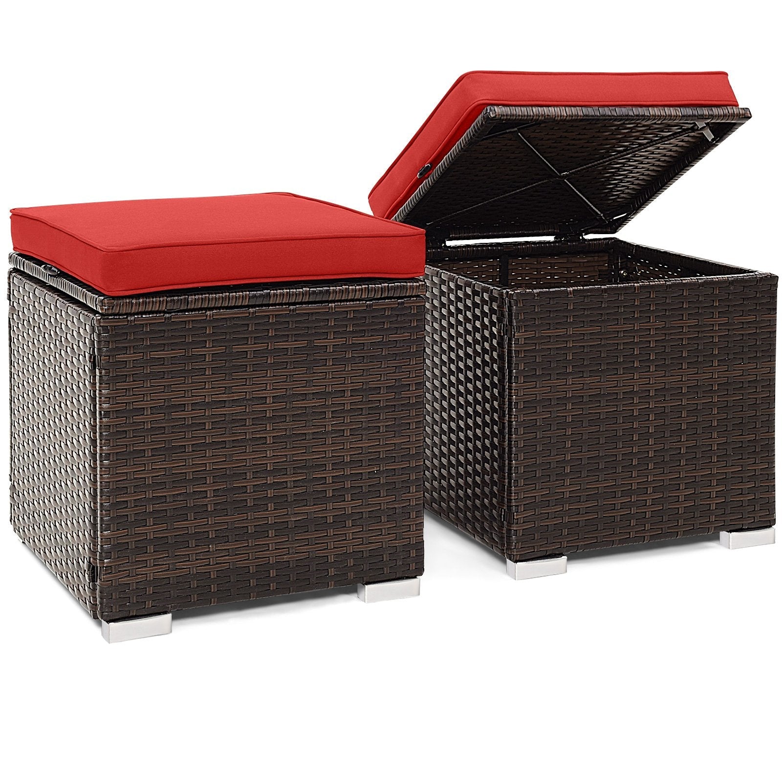 2 Pieces Patio Ottoman with Hidden Storage Space-Black