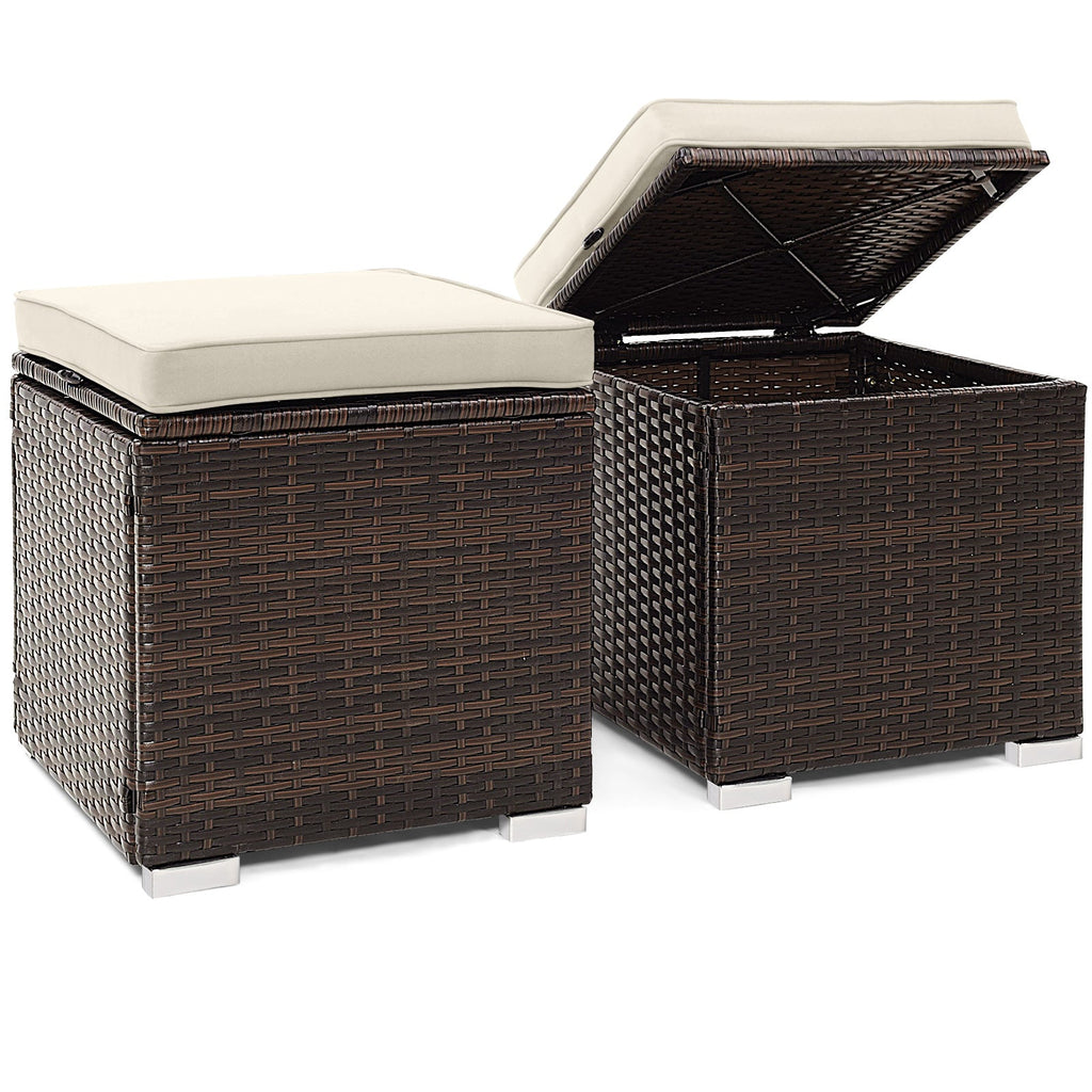 2 Pieces Patio Ottoman with Hidden Storage Space-Black