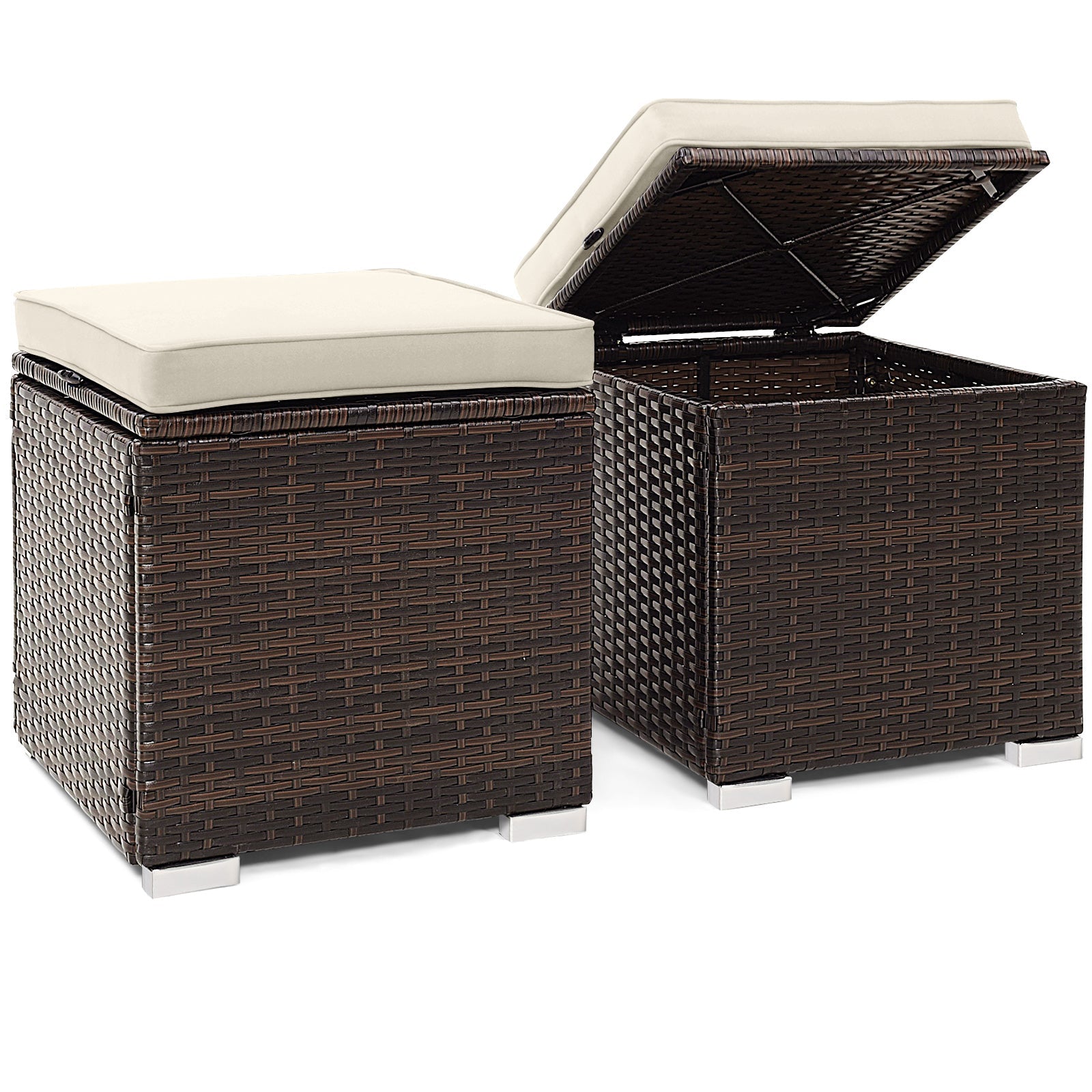 2 Pieces Patio Ottoman with Hidden Storage Space-Black