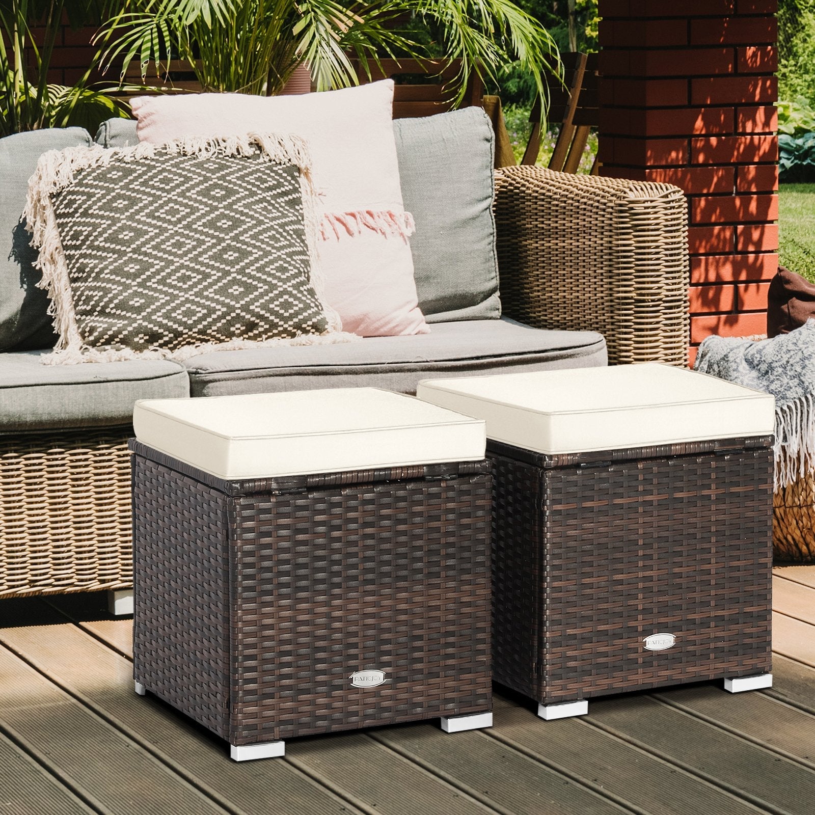 2 Pieces Patio Ottoman with Hidden Storage Space-Black
