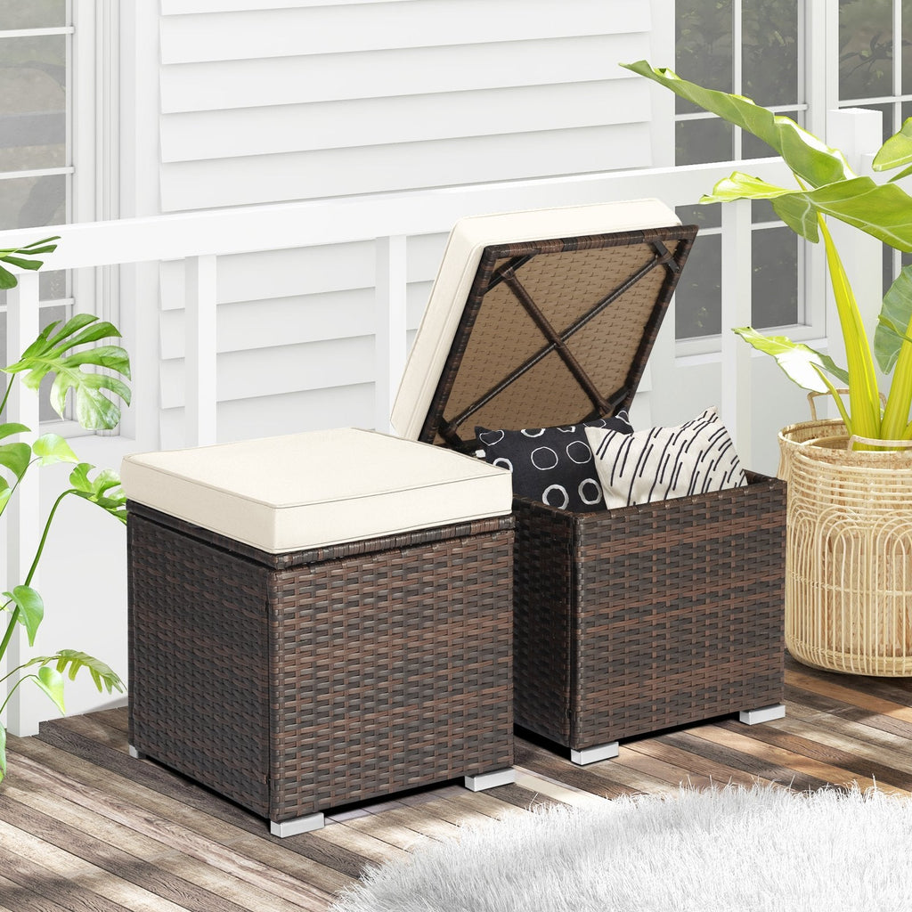 2 Pieces Patio Ottoman with Hidden Storage Space-Black