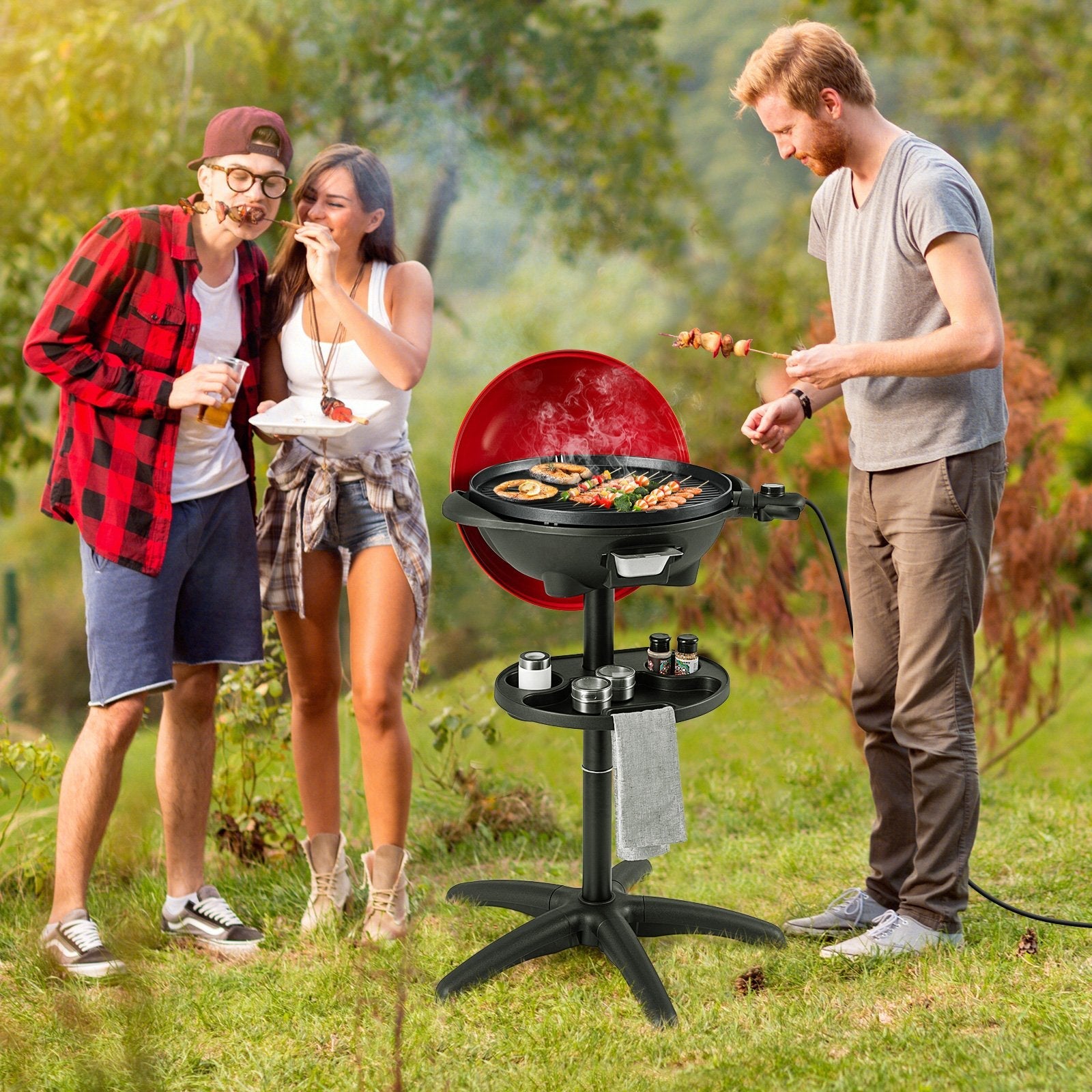 1350 W Outdoor Electric BBQ Grill with Removable Stand Easy to Install-Black