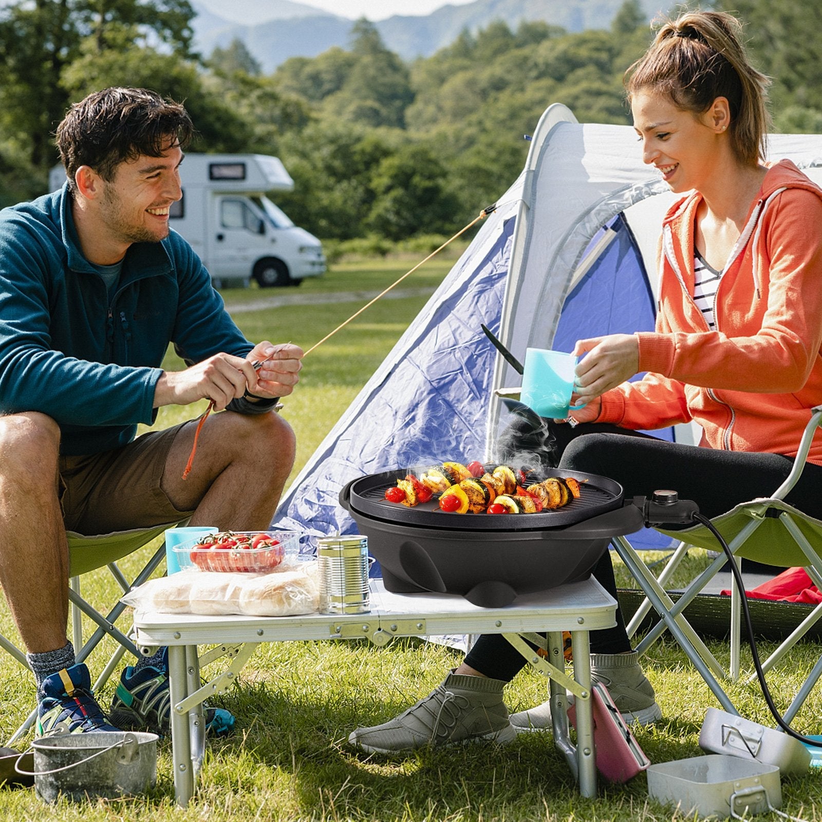 1350 W Outdoor Electric BBQ Grill with Removable Stand Easy to Install-Black