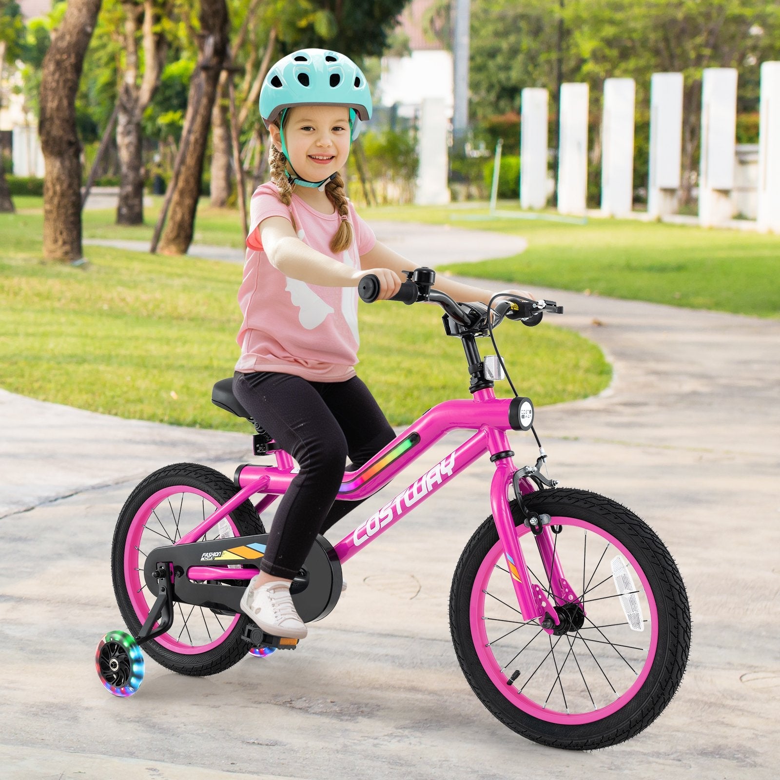 18 Inch LED Lighted Kids Bike with Training Wheels and Headlight for Ages 4-8 Years-18 inches