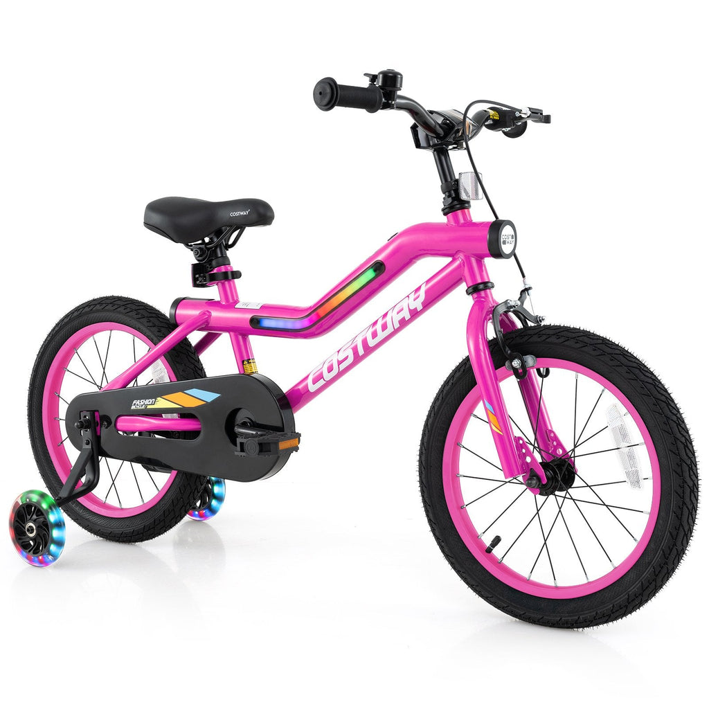 18 Inch LED Lighted Kids Bike with Training Wheels and Headlight for Ages 4-8 Years-18 inches