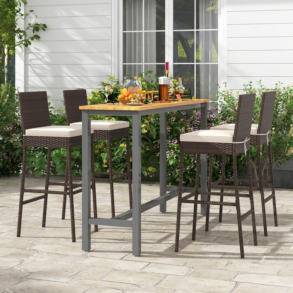 2 Pieces Patio Cushioned Wicker Barstools with Cozy Footrest-Set of 2