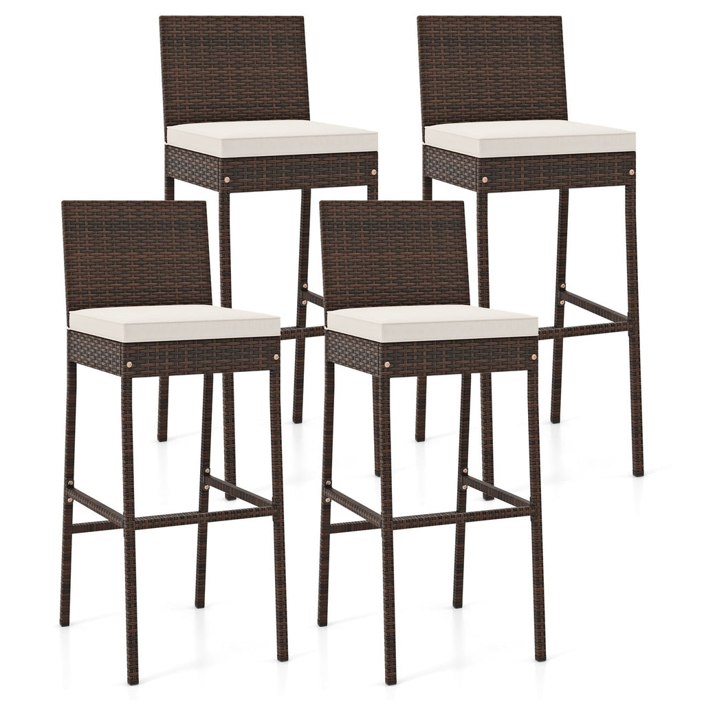 2 Pieces Patio Cushioned Wicker Barstools with Cozy Footrest-Set of 2