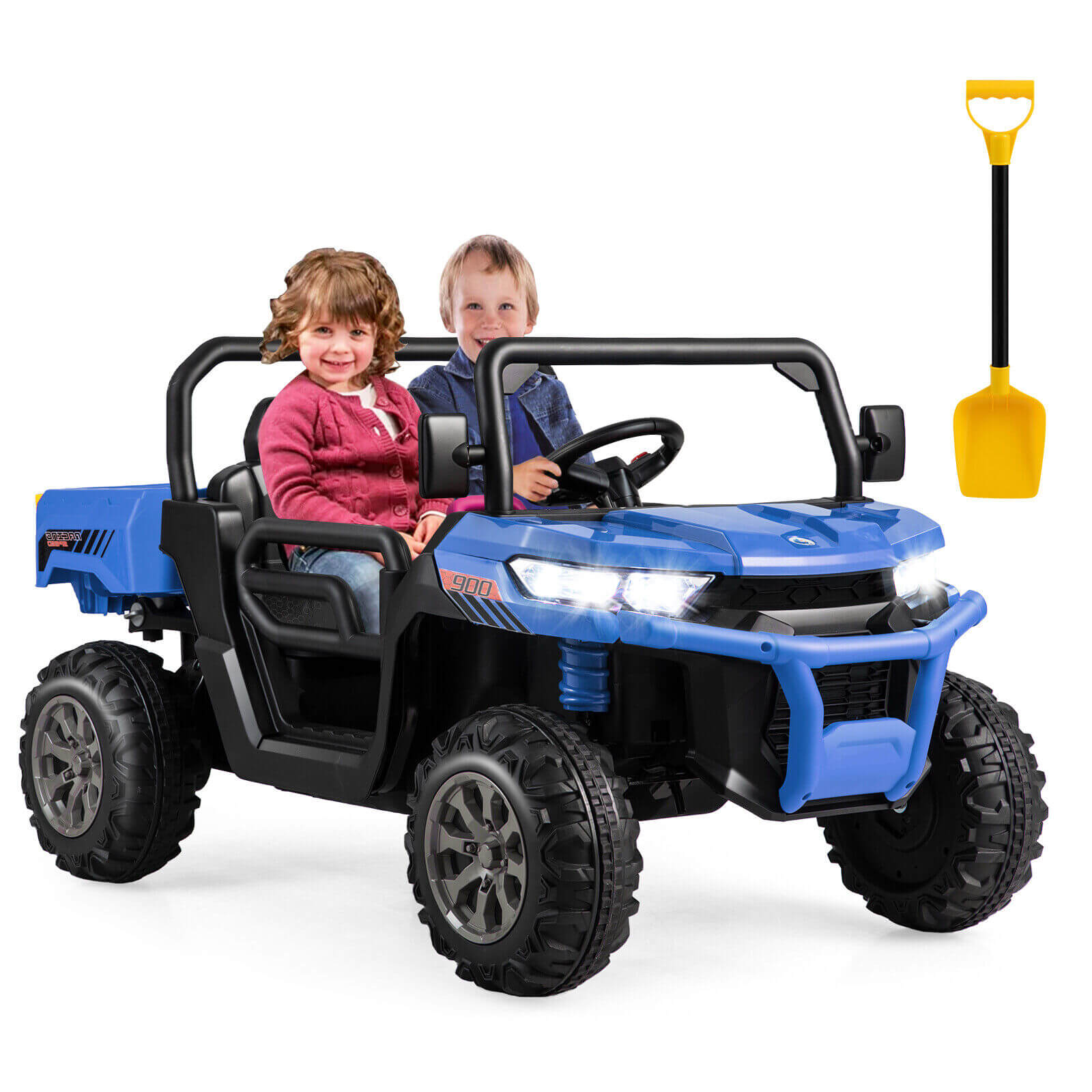 2-Seater Kids Ride On Dump Truck with Dump Bed and Shovel-Black