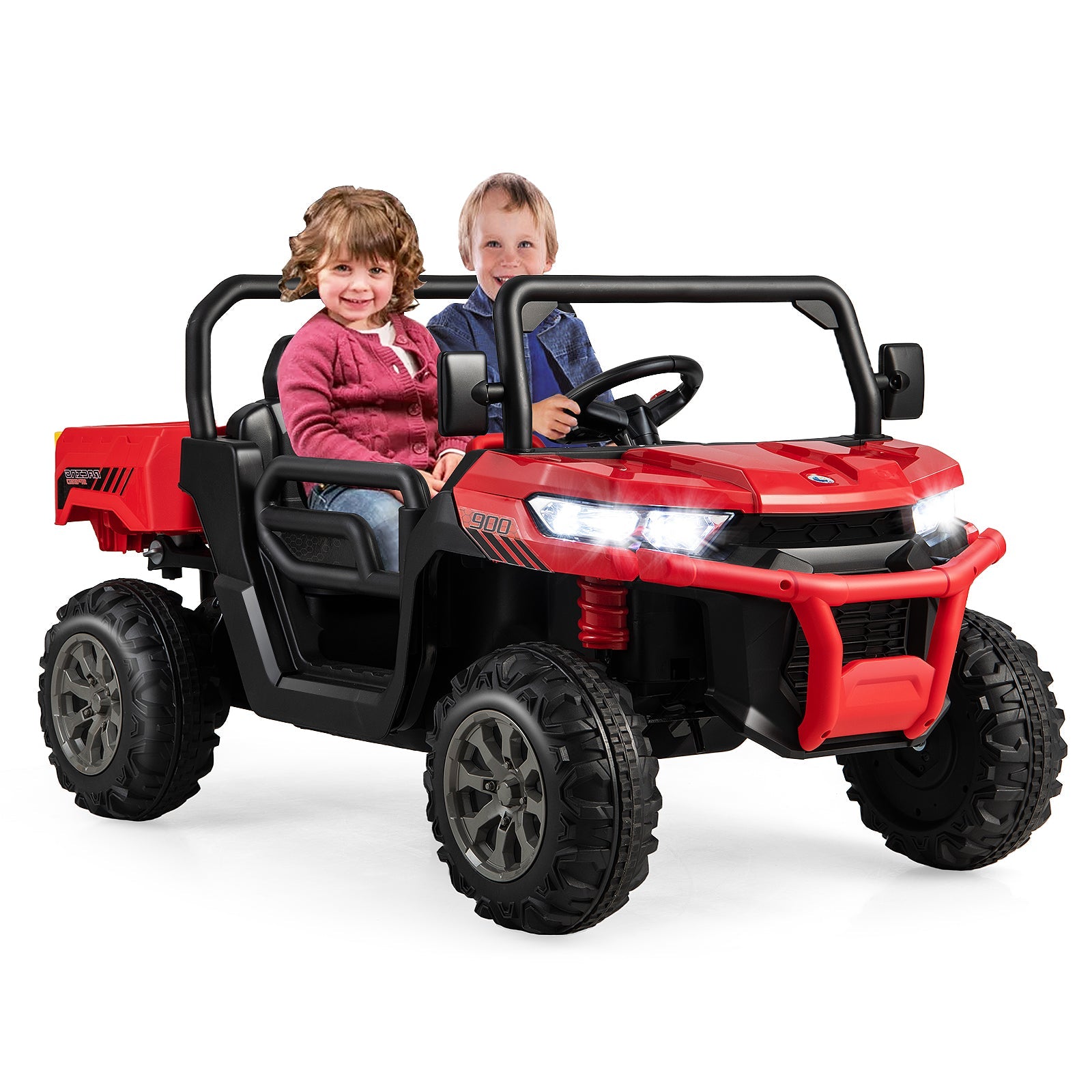 2-Seater Kids Ride On Dump Truck with Dump Bed and Shovel-Black