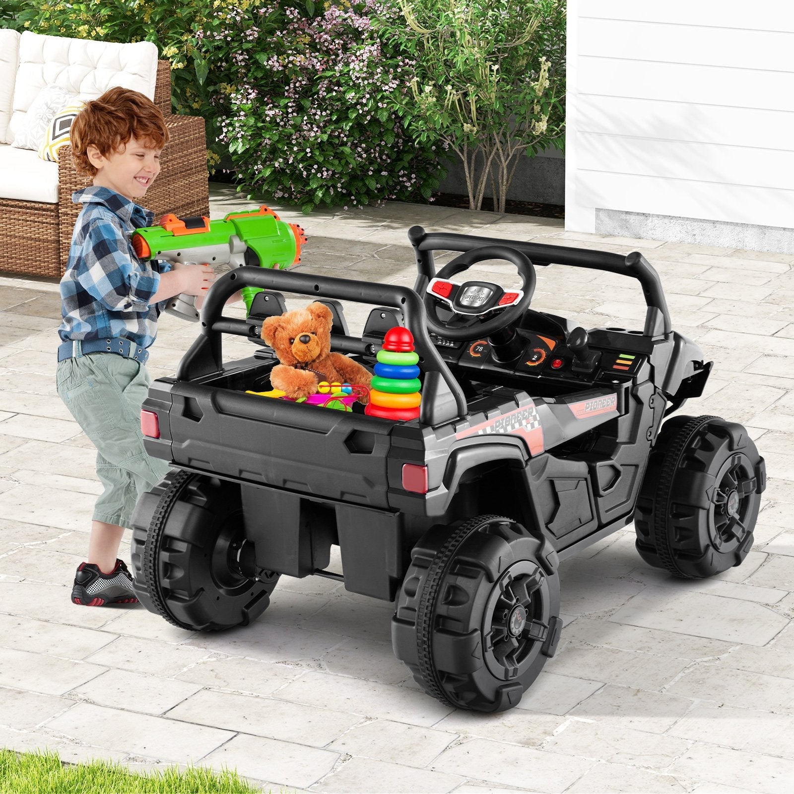 12V Battery Powered Electric Vehicle with Remote Control and 3 Speeds-Black