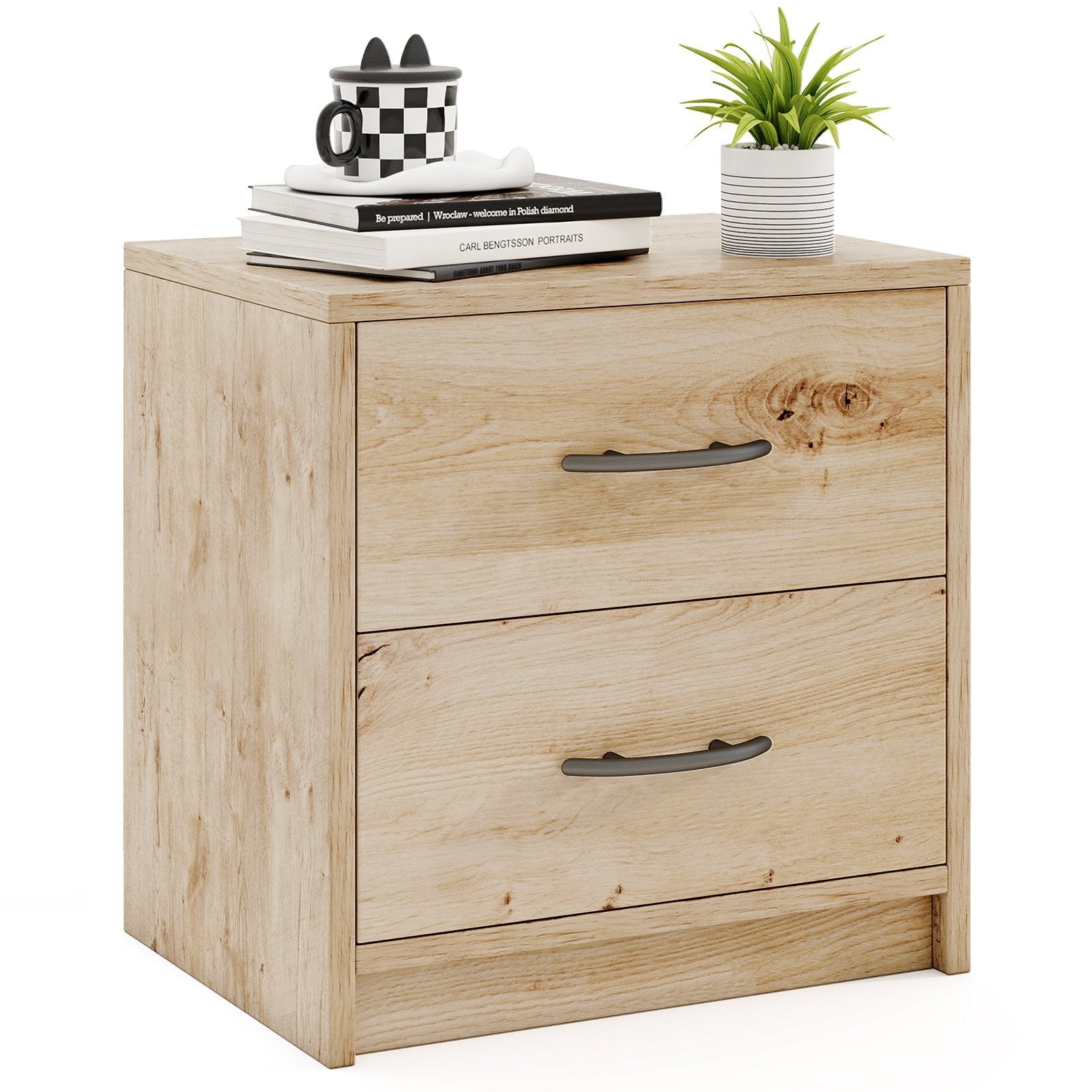 2 Drawer Nightstand with Storage for Living Room-Oak
