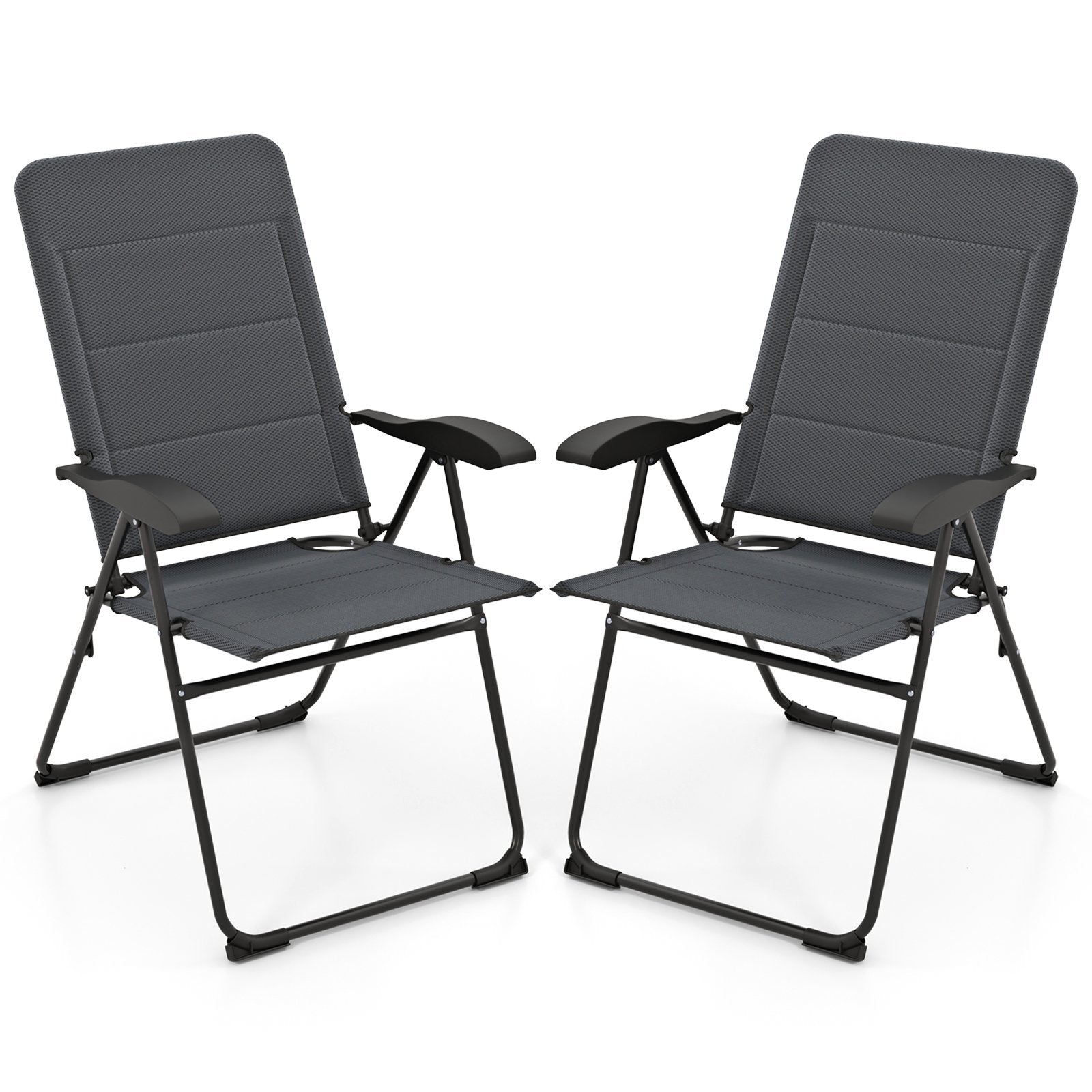 2 Pieces Outdoor Folding Patio Chairs with Adjustable Backrests for Bistro and Backyard-Black