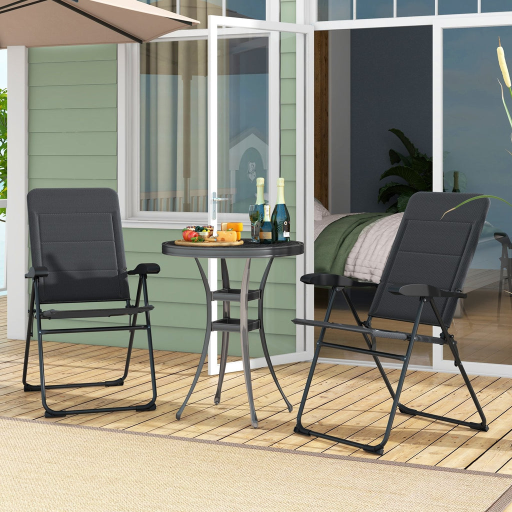 2 Pieces Outdoor Folding Patio Chairs with Adjustable Backrests for Bistro and Backyard-Black