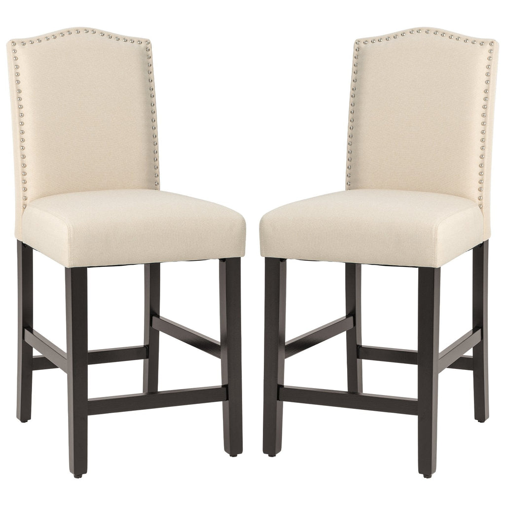 2 Pcs Fabric Nail Head Counter Height Dining Side Chairs Set-Beige